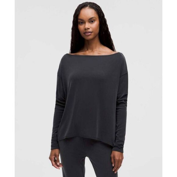 lululemon athletica Tops - Lululemon Drapey Softstreme Off-The-Shoulder Long-Sleeve Shirt Black Large Comfy